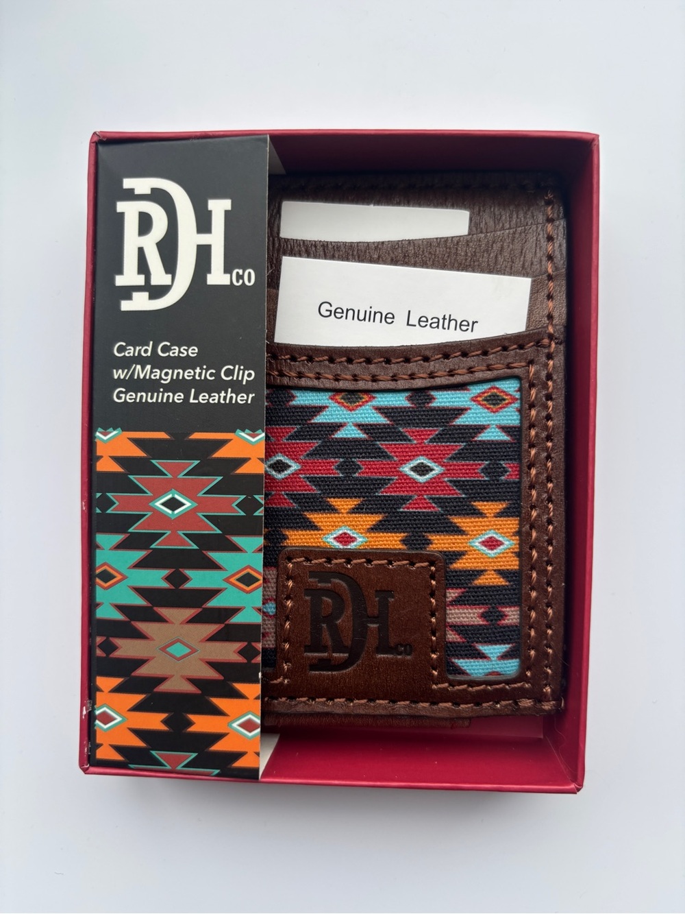 Red Hat Dirt Co Brown Leather Card Case with Aztec Accent